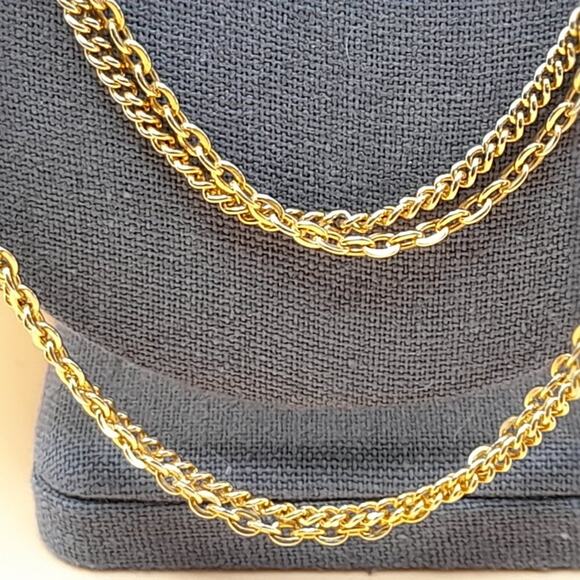 Vintage Long Two Strand Necklace, 6 Double Sided Faux Pearls, Gold Plated, 52 In - Picture 5 of 10